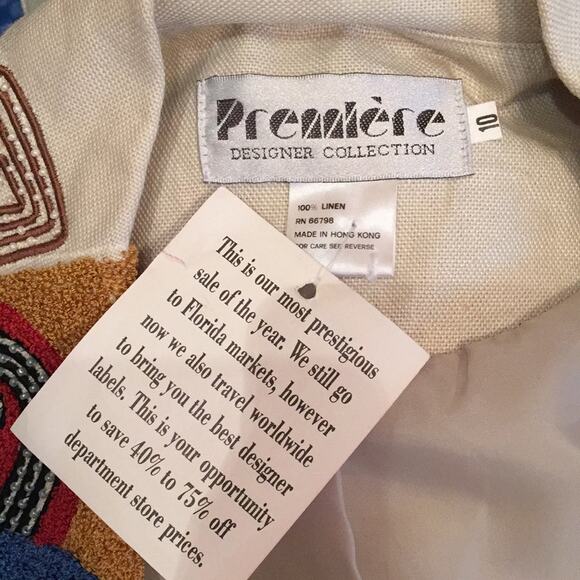 Premiere Designer 2 Pc. vintage Pant Jacket Suit Vintage LINEN Size 10 Cream - Picture 9 of 13